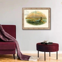 «View from Mount Edcgumbe Plymouth» в интерьере гостиной в бордовых тонах
