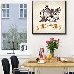 «Иллюстрация с чесноком» в интерьере кухни рядом с окном