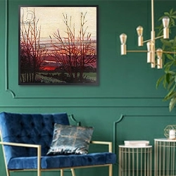 «Winter's light, 2012,» в интерьере зеленой гостиной над диваном