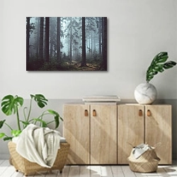 «Туманный сосновый лес» в интерьере современной комнаты над комодом