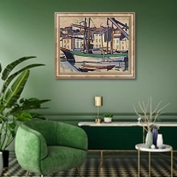 «Бухта» в интерьере гостиной в зеленых тонах