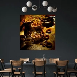 «Чай с баранками» в интерьере столовой с черными стенами