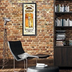 «Дореволюционная реклама 20» в интерьере кабинета в стиле лофт с кирпичными стенами