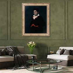 «Портрет дона Рамона Сатуэ» в интерьере гостиной в оливковых тонах