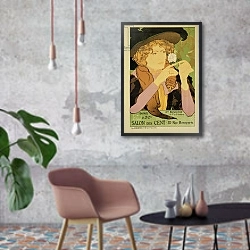 «Reproduction of a poster advertising the '5th Exhibition of the Salon des Cents', Rue Bonaparte, Paris, 1894» в интерьере в стиле лофт с бетонной стеной