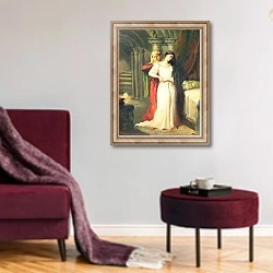 «Desdemona Retiring to her Bed, 1849» в интерьере гостиной в бордовых тонах