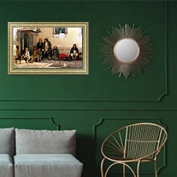 «Dinner at the Zemstvo, 1872» в интерьере классической гостиной с зеленой стеной над диваном