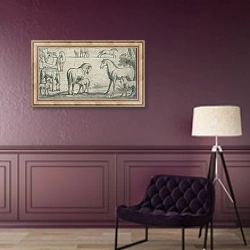 «Mares and Foals, 17th century» в интерьере в классическом стиле в фиолетовых тонах