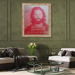 «Jim Morrison IV» в интерьере гостиной в оливковых тонах