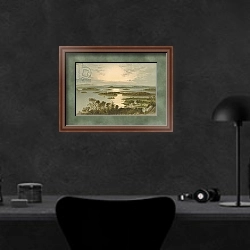 «The Islands, Loch Lomond - From above Luss» в интерьере кабинета в черных цветах над столом
