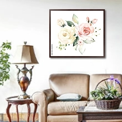 «Акварельная белая и розовая розы с бутонами» в интерьере гостиной в стиле прованс