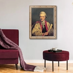 «Portrait of Charles Burney, c.1781» в интерьере гостиной в бордовых тонах