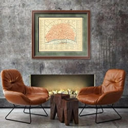 «Карта Кёльна, конец 19 в.» в интерьере в стиле лофт с бетонной стеной над камином