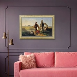 «Сбор на церковь» в интерьере гостиной с розовым диваном