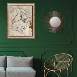 «Study for the Last Judgement 1» в интерьере классической гостиной с зеленой стеной над диваном