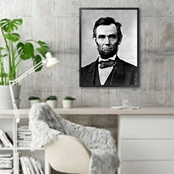 «История в черно-белых фото 145» в интерьере кабинета в скандинавском стиле с бетонной стеной