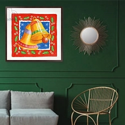 «Jingle Bells, 2005» в интерьере классической гостиной с зеленой стеной над диваном