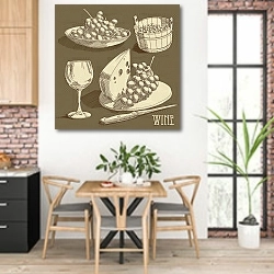 «Винная коллекция №12» в интерьере кухни с кирпичными стенами над столом