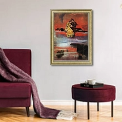 «Flying Carpet, 1919-20 1» в интерьере гостиной в бордовых тонах