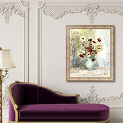 «Bouquet of Anemones,» в интерьере в классическом стиле над банкеткой
