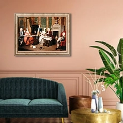 «Portrait of a Family, 1730s» в интерьере классической гостиной над диваном