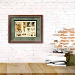 «Selection of designs, House of Carl Faberge 7» в интерьере кабинета с кирпичными стенами над столом с книгами