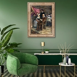 «Illustration for the Young Pilgrims 6» в интерьере гостиной в зеленых тонах