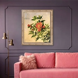 «Flowers, 1835» в интерьере гостиной с розовым диваном