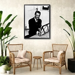 «Grant, Cary 9» в интерьере комнаты в стиле ретро с плетеными креслами