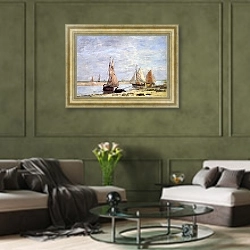 «Эжен Луи Буден 221» в интерьере гостиной в оливковых тонах