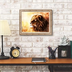 «Золотой лев» в интерьере кабинета в стиле лофт над столом