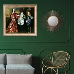 «Anne, Philadelphia and their brother Thomas Wharton , later 5th Lord Wharton» в интерьере классической гостиной с зеленой стеной над диваном