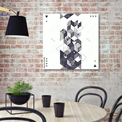«Современная геометрическая абстракция 41» в интерьере кухни в стиле лофт с кирпичной стеной