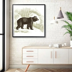«Бурый медведь, ретро» в интерьере комнаты в скандинавском стиле над тумбой