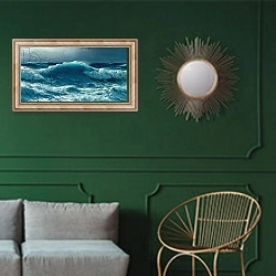 «Atlantic roll, 1895» в интерьере классической гостиной с зеленой стеной над диваном