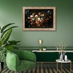 «A Garland of Flowers» в интерьере гостиной в зеленых тонах