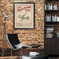 «My aeroplane girl» в интерьере кабинета в стиле лофт с кирпичными стенами