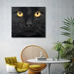 «Черный кот 2» в интерьере современной гостиной с желтым креслом