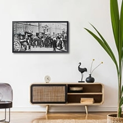«View of expert basket carriers and a group of market men, 1900» в интерьере комнаты в стиле ретро над тумбой