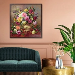 «Roses from a Victorian Garden» в интерьере классической гостиной над диваном