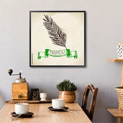 «Иллюстрация с пальмовым листом» в интерьере кухни над обеденным столом с кофемолкой