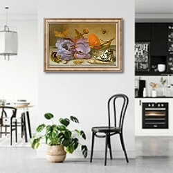 «Still life depicting flowers, shells and insects» в интерьере современной светлой кухни