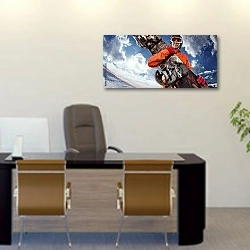 «В горах со сноубордом» в интерьере офиса над столом начальника