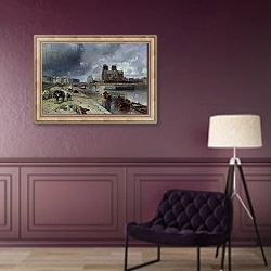 «Notre-Dame from the Quai de la Tournelle, 1852» в интерьере в классическом стиле в фиолетовых тонах
