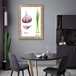 «Акварельный лук и чеснок» в интерьере современной кухни в серых цветах