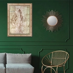 «Study for David» в интерьере классической гостиной с зеленой стеной над диваном