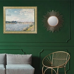 «Landscape, 1888» в интерьере классической гостиной с зеленой стеной над диваном