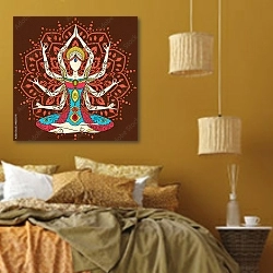 «Медитация 3» в интерьере спальни  в этническом стиле в желтых тонах