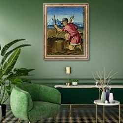 «Занятия месяца - Февраль» в интерьере гостиной в зеленых тонах