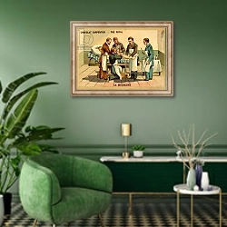 «Хирургия. Копия цветной гравюры, 19-й век.» в интерьере гостиной в зеленых тонах